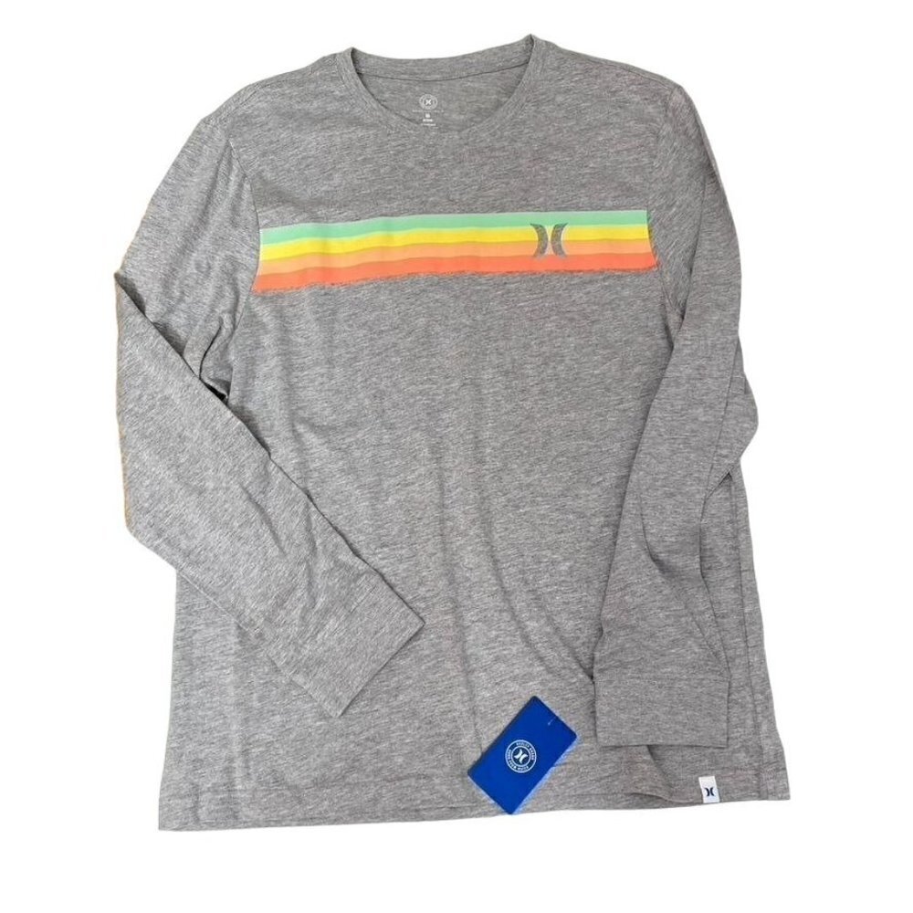 Hurley Men's Sz Med Horizon CTN Jersey Graphic Tee LS Grey